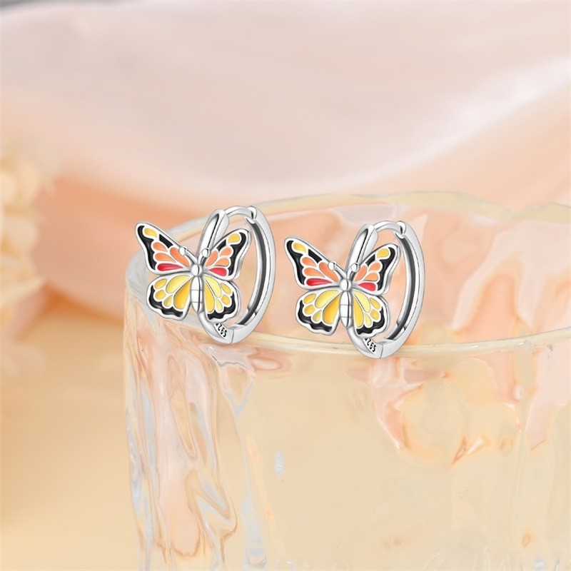 PANDACH 925 Sterling Silver Tiny Butterfly Hoop Earrings for Women Daily Wear