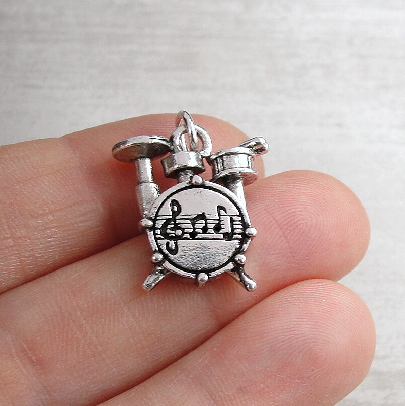 Silver Drum Set Charm – Drum Kit Pendant – Drummer Percussionist Charm Jewelry