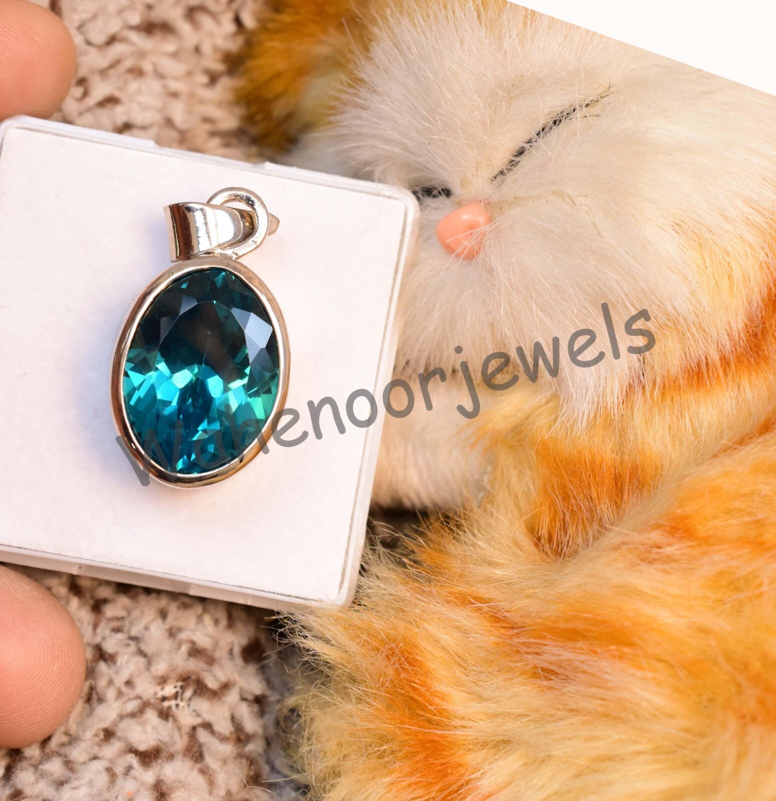925 Sterling Silver Pendant Rare Natural Teal Sapphire Oval Certified See Video