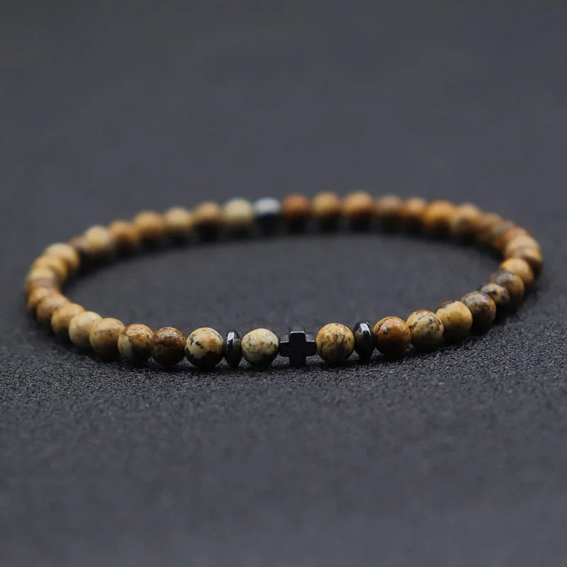 New Men Bracelet Small Stone 4mm Braclet Hematite Cross Braslet Rice.