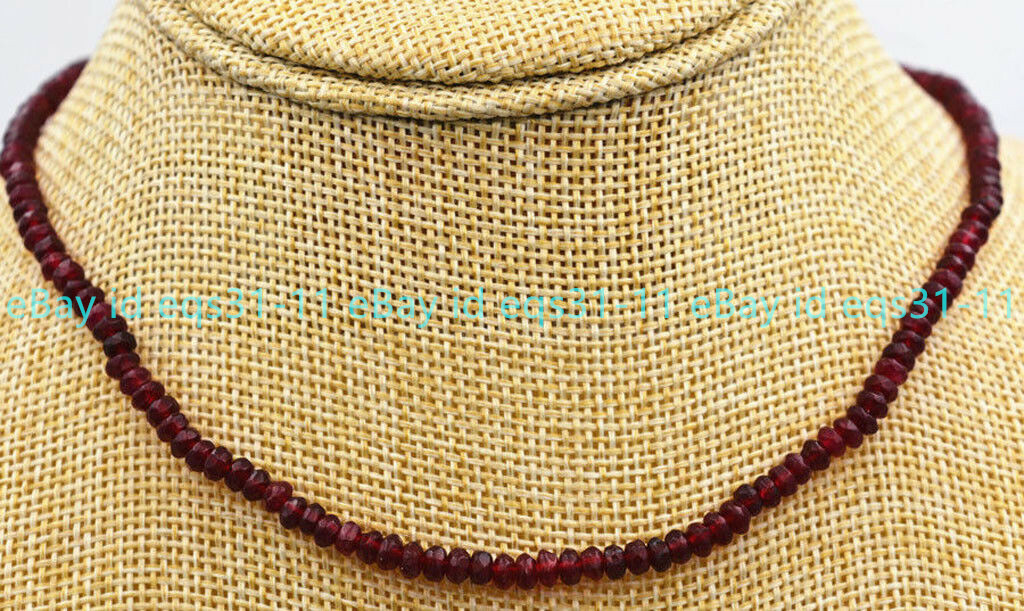 Genuine Natural 2x4mm Faceted Dark Red Garnet Gems Beads Necklace 18″ AA
