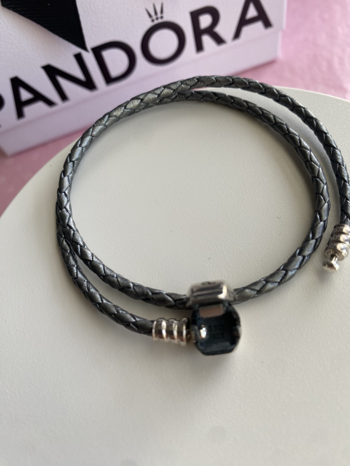 Authentic Pandora Moments Gray Leather Bracelet – ALE SS (S925)