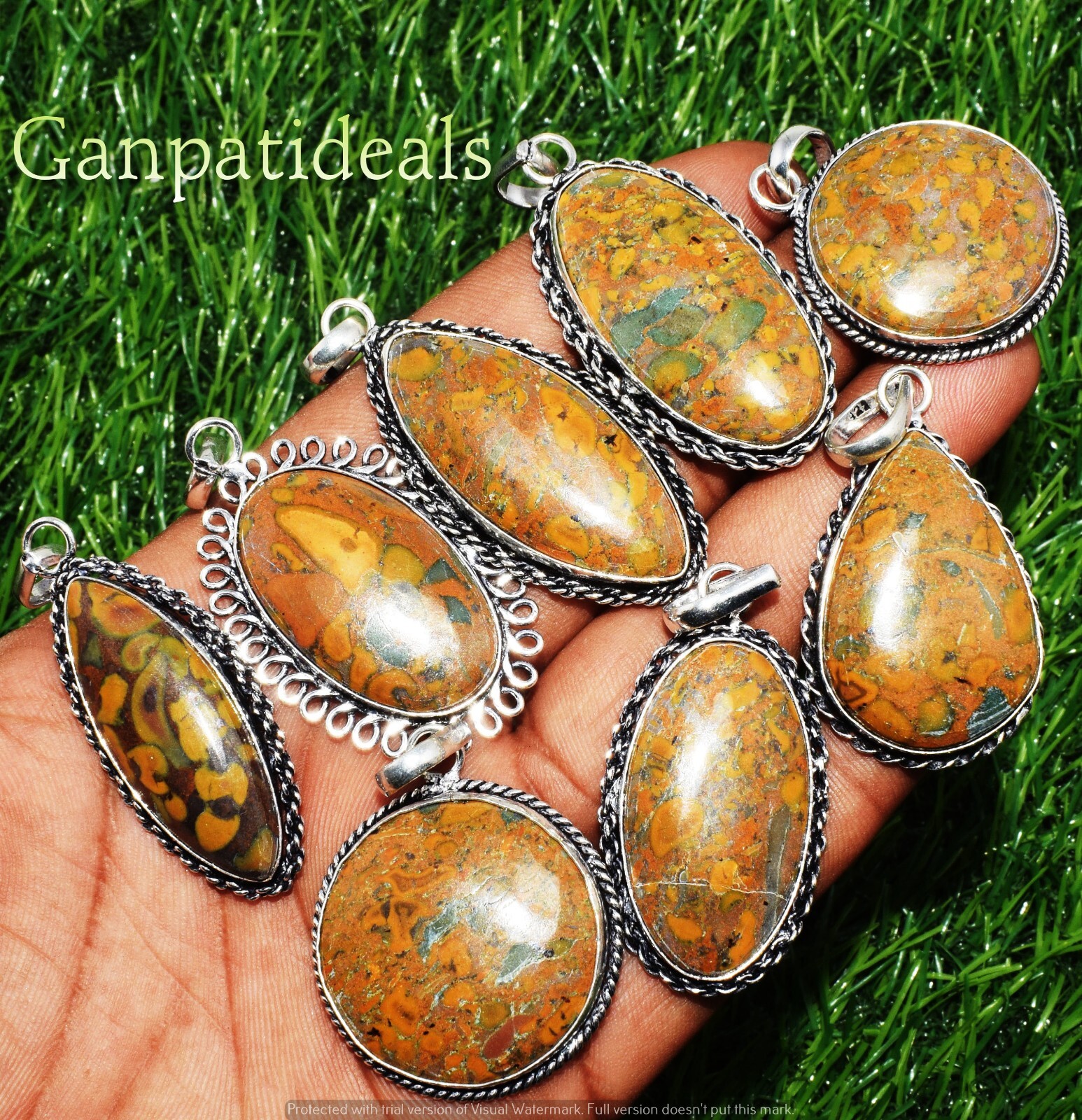 Fruit Jasper Gemstone Pendant Lot 925 Silver Plated Handmade Wholesale Jewelry