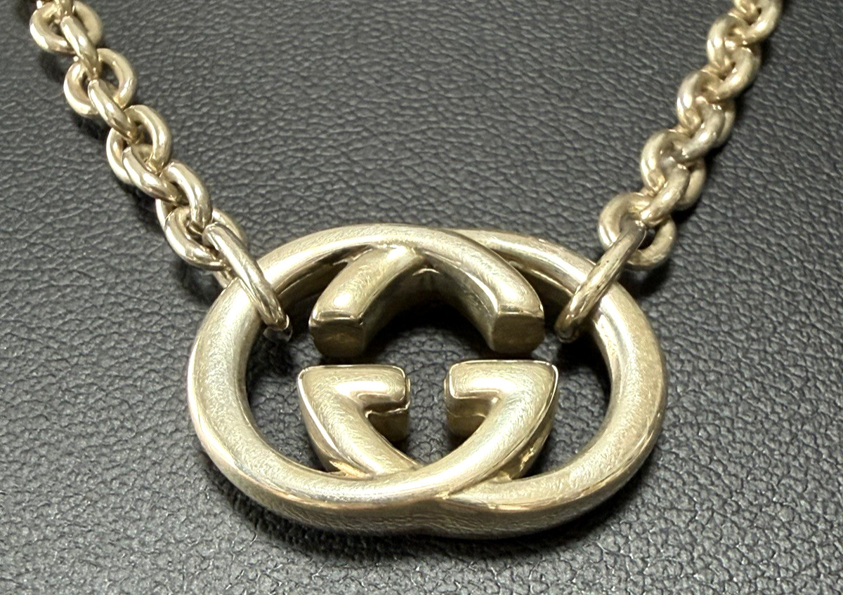 Gucci Interlocking Necklace Sterling Silver 925 Pendant with Box and Accessories