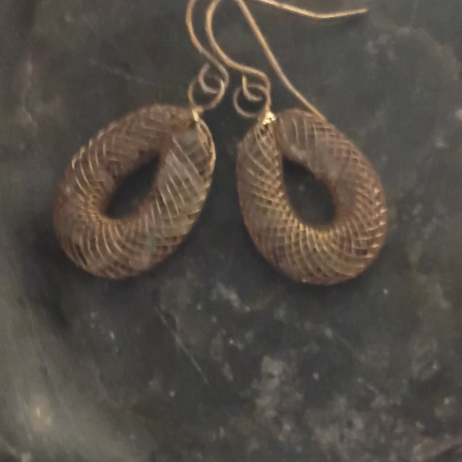 Gold Tone Textured Teardrop Dangle/Drop Earrings, Hook Closure, No Stone