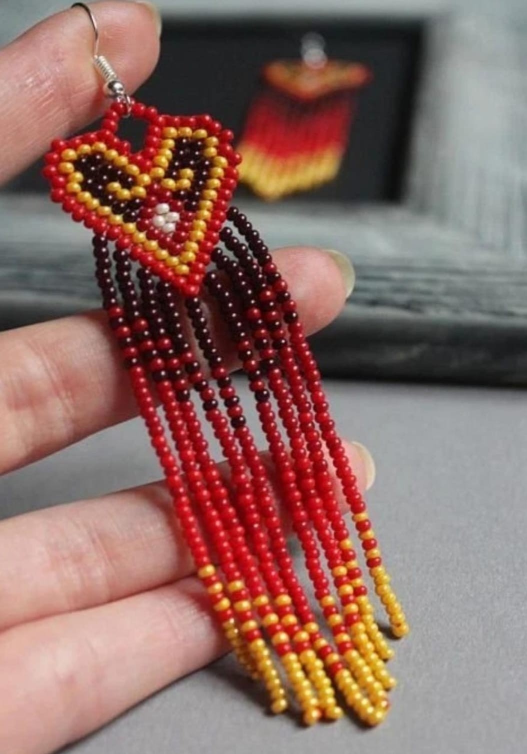 Beautiful Tribal Earrings Native Large Boho American Seed Beads Handmade Earring