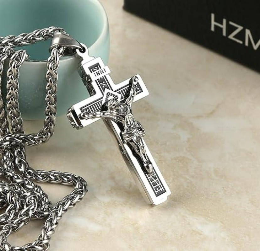 Good Friday Jesus Christ Crucifix Cross Pendant Stainless Steel Chain Necklace