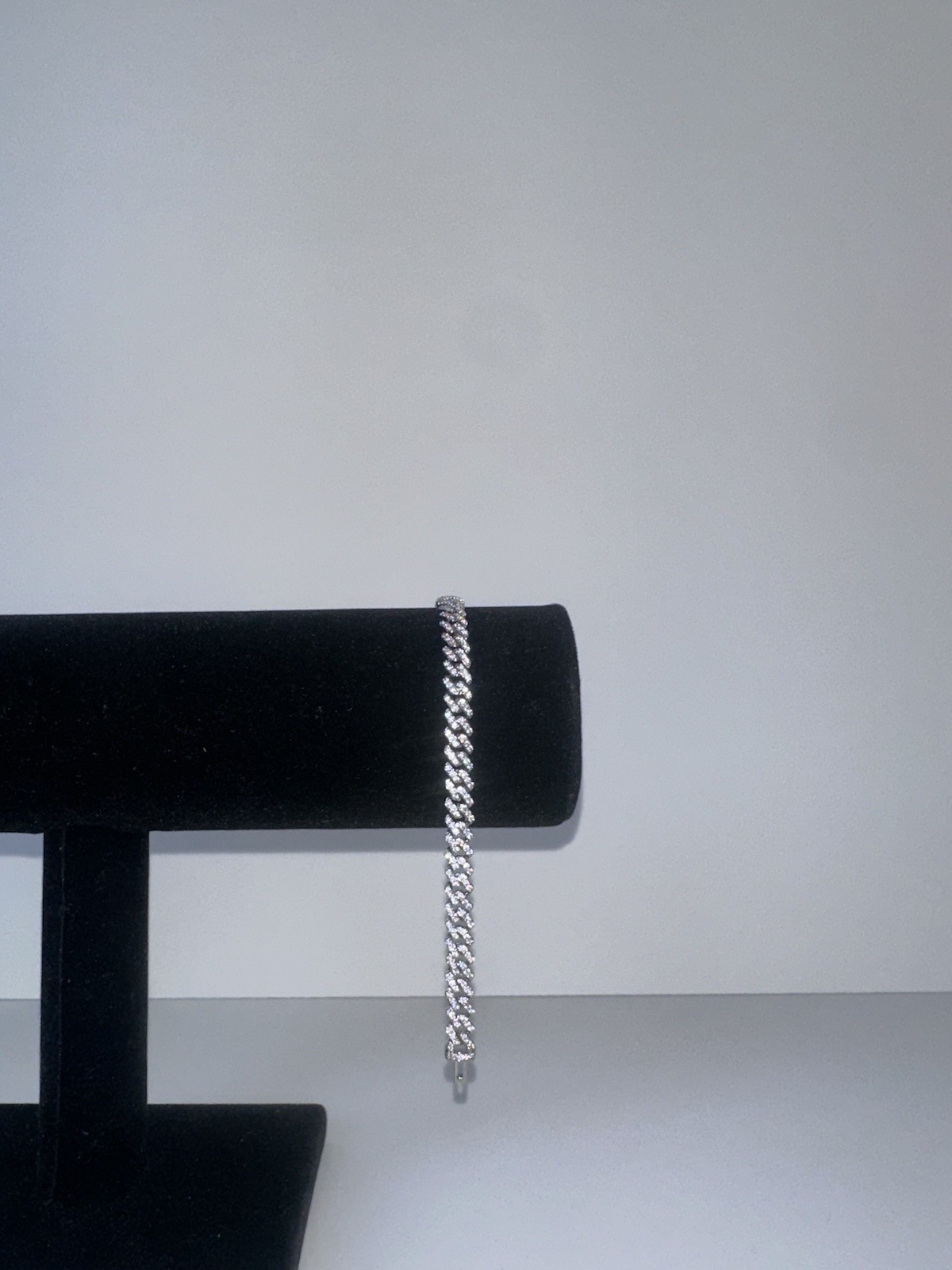 Silver-Tone Iced Cuban Link Bracelet with Round Box Clasp