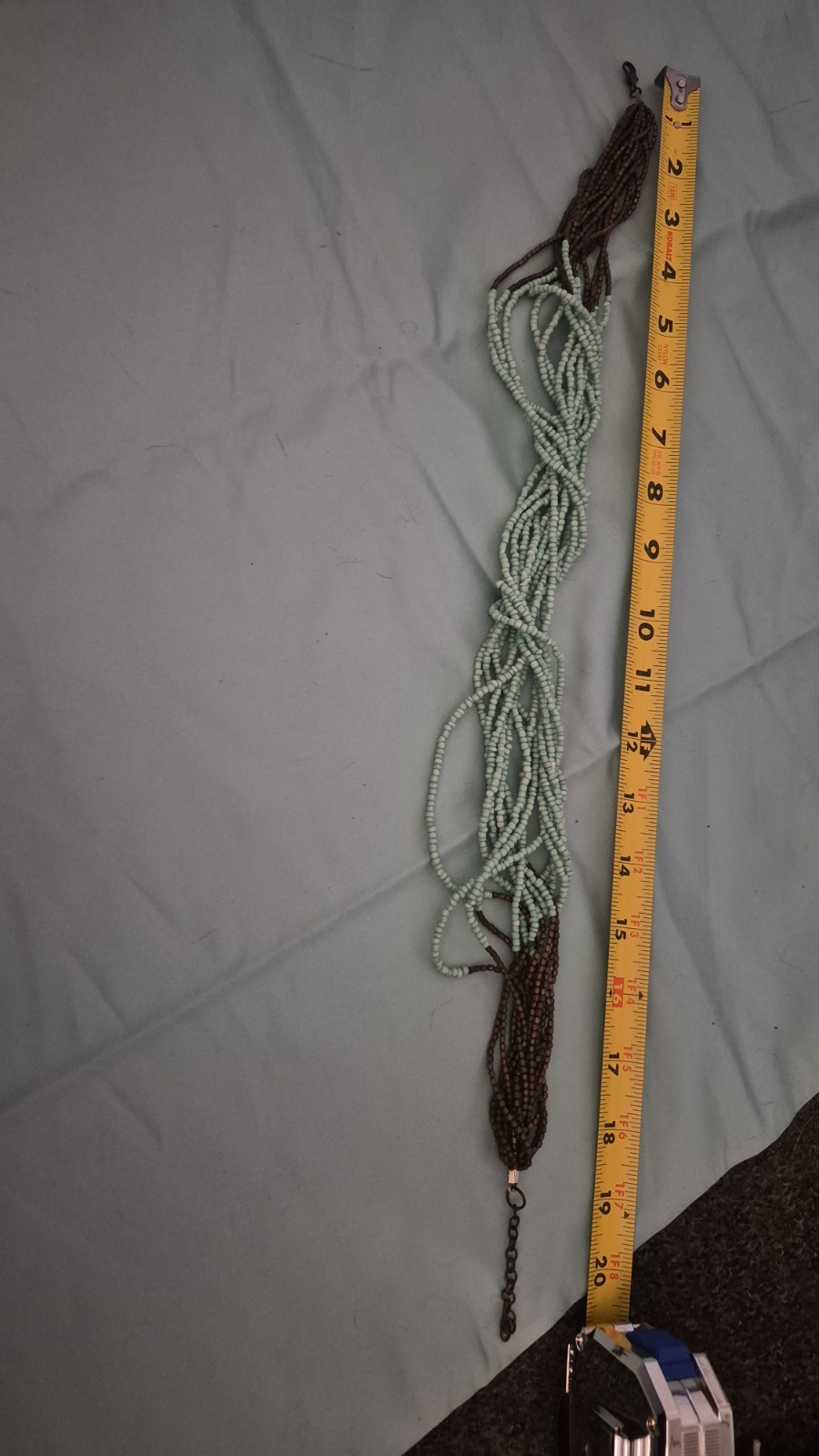 Multi Strand Seed Bead Necklace Mint Green Brown Copper Boho Statement Chunky