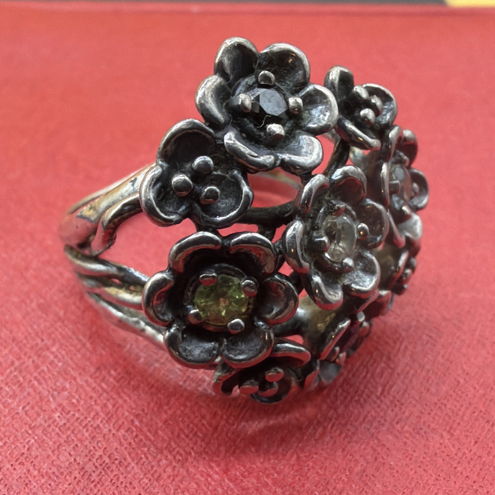 Shablool Flower Ring Sterling Silver 925 Israel Sz 8 Floral Cocktail CZ