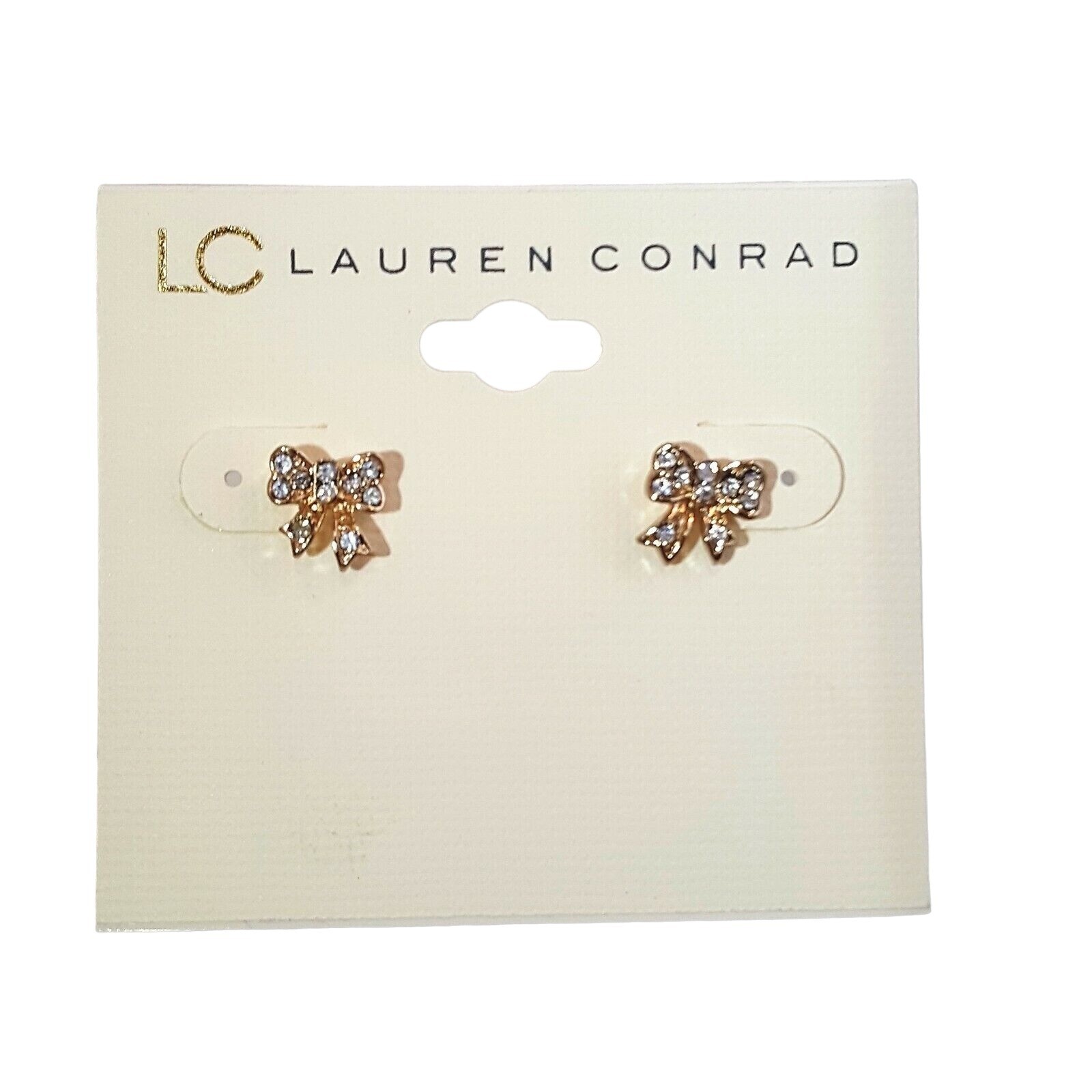 LC Lauren Conrad Women’s Gold Plated Small Rhinestone Bow Earrings NWT