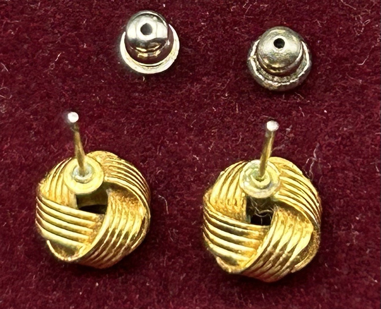 Vintage Gold Tone Knot Stud Earrings, Butterfly Back, Metal, No Stone