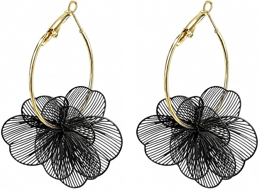 BlackFlower Earrings for Women, Floral Dangle & Hoop Earrings, Lightweight State