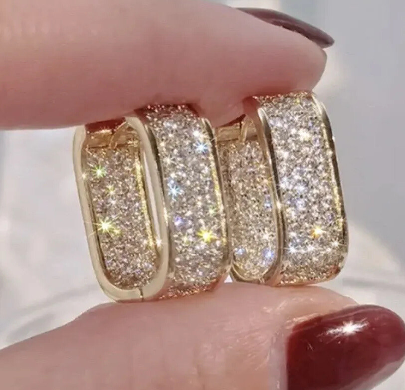 18K Gold Plated Sparkling Hoop Earrings Daily Wear