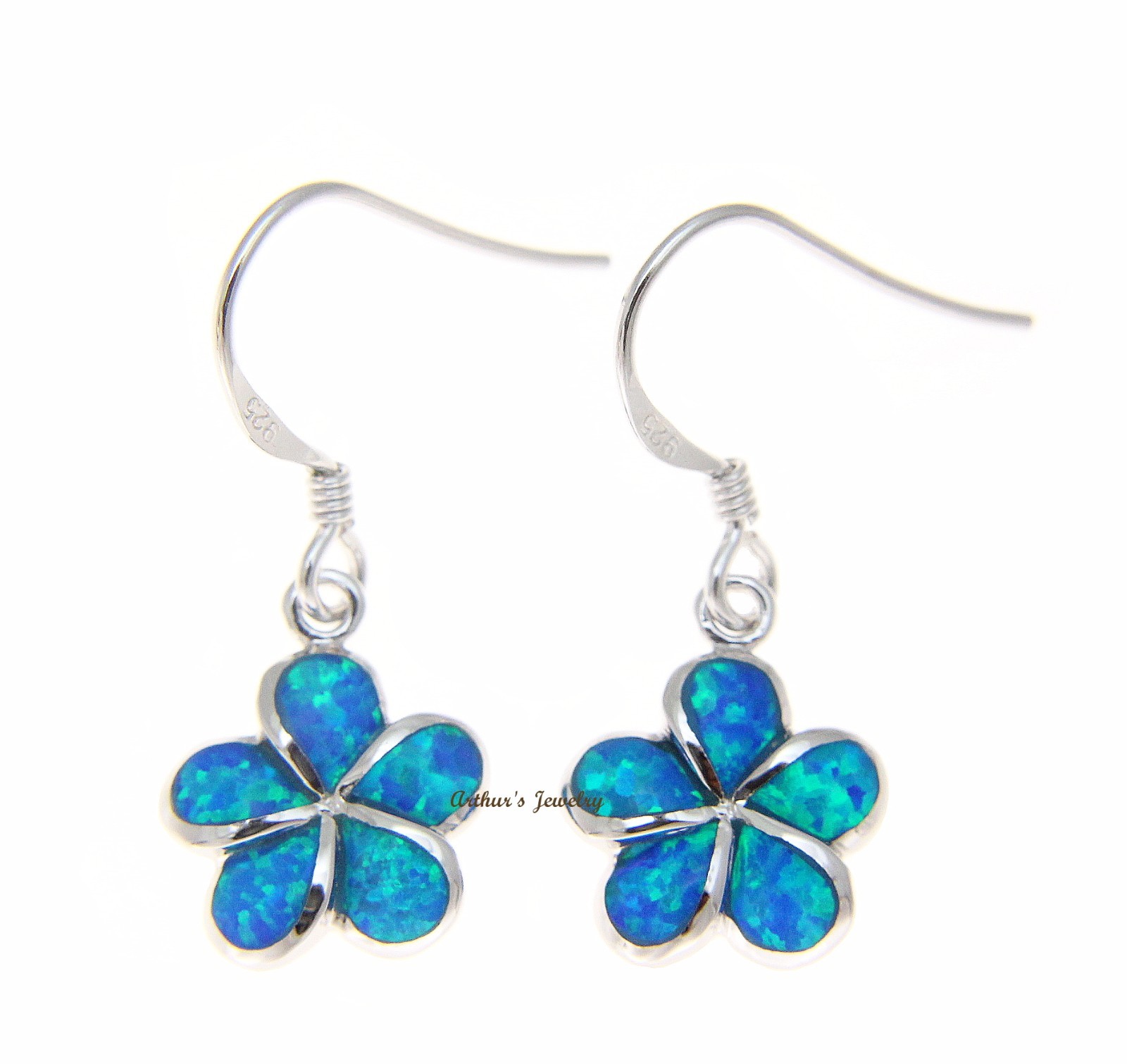 925 STERLING SILVER INLAY OPAL 10MM HAWAIIAN PLUMERIA FLOWER EARRINGS WIRE HOOK