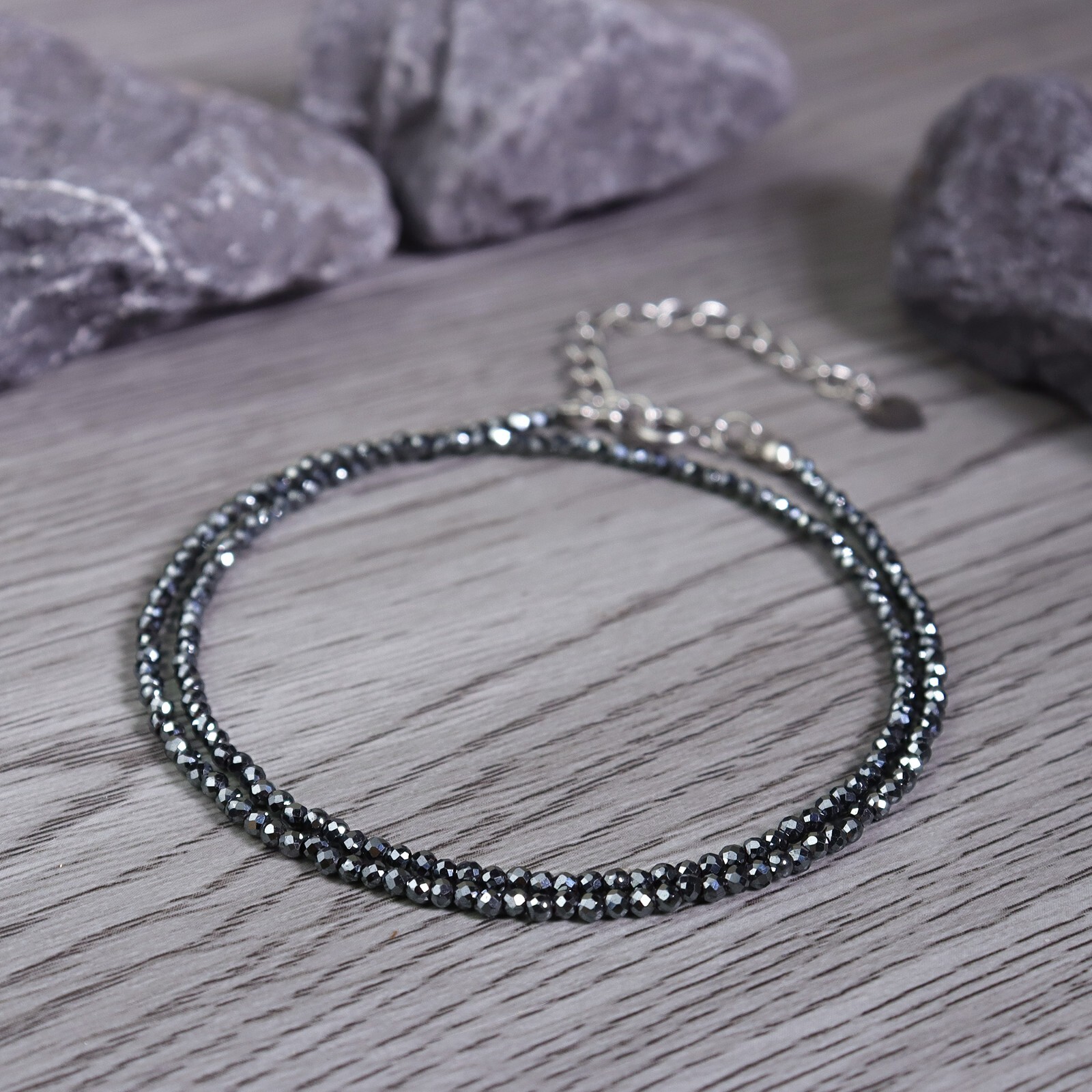 Hematite 2mm Beaded Boho Style Choker Healing Dainty Women Crystal Necklace Gift