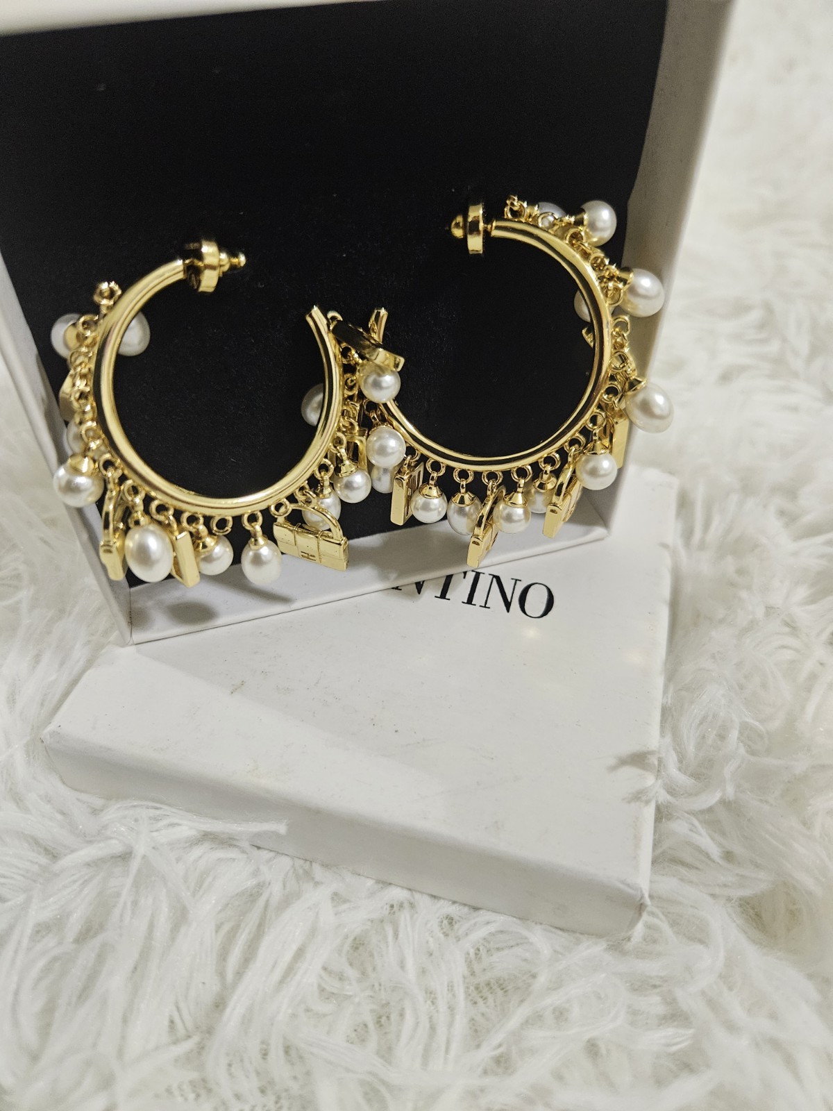 Valentino Bead Earrings Hoop Design Pre-owned Great Condition with case