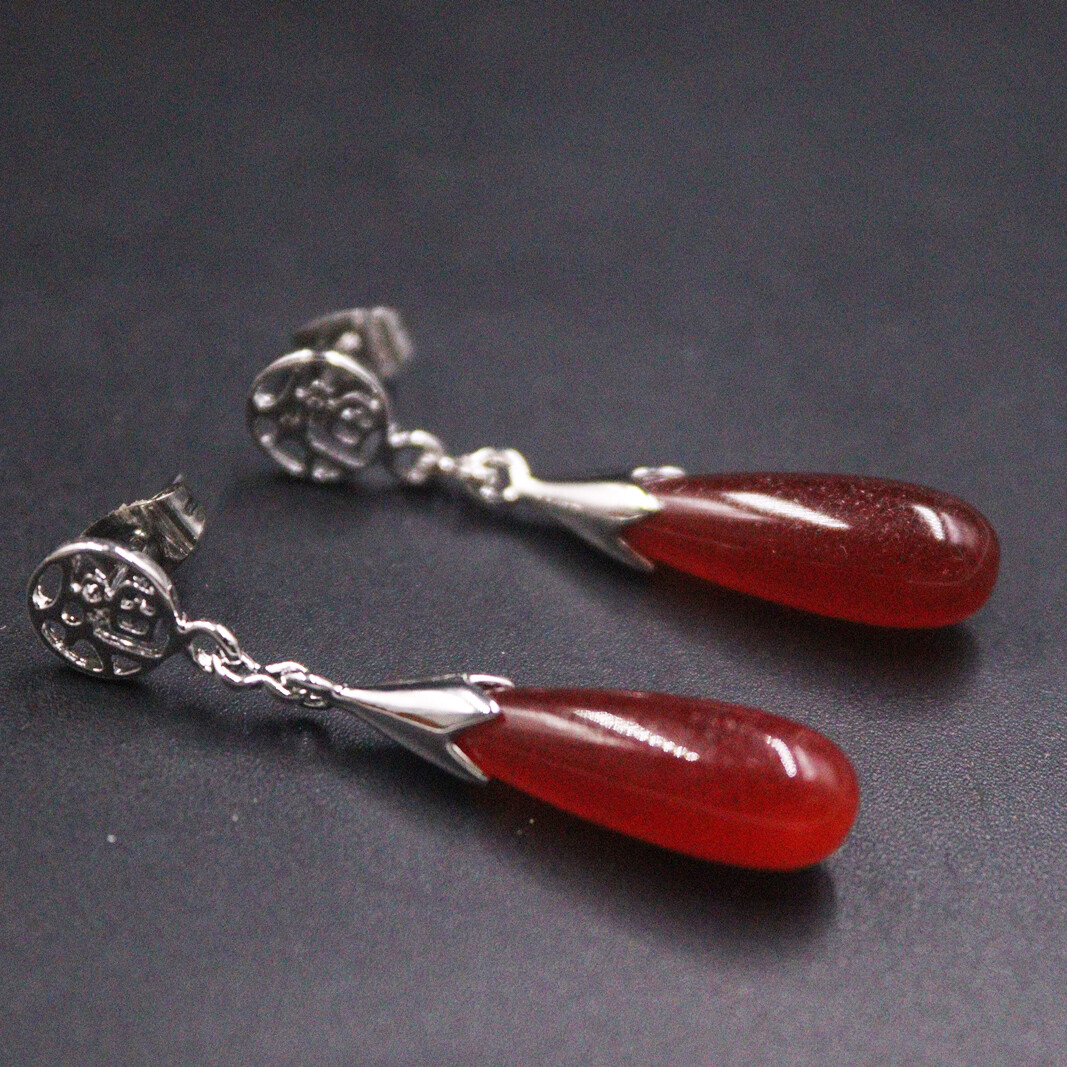 Handmade Red Jade Earrings Dangle Elegant 18K Gold Plated Raindrop Earrings