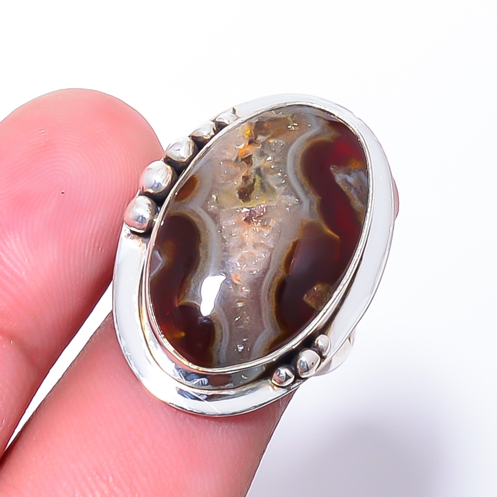 Seam Agate – Morocco Gemstone 925 Sterling Silver Jewelry Ring s.6 Sku32