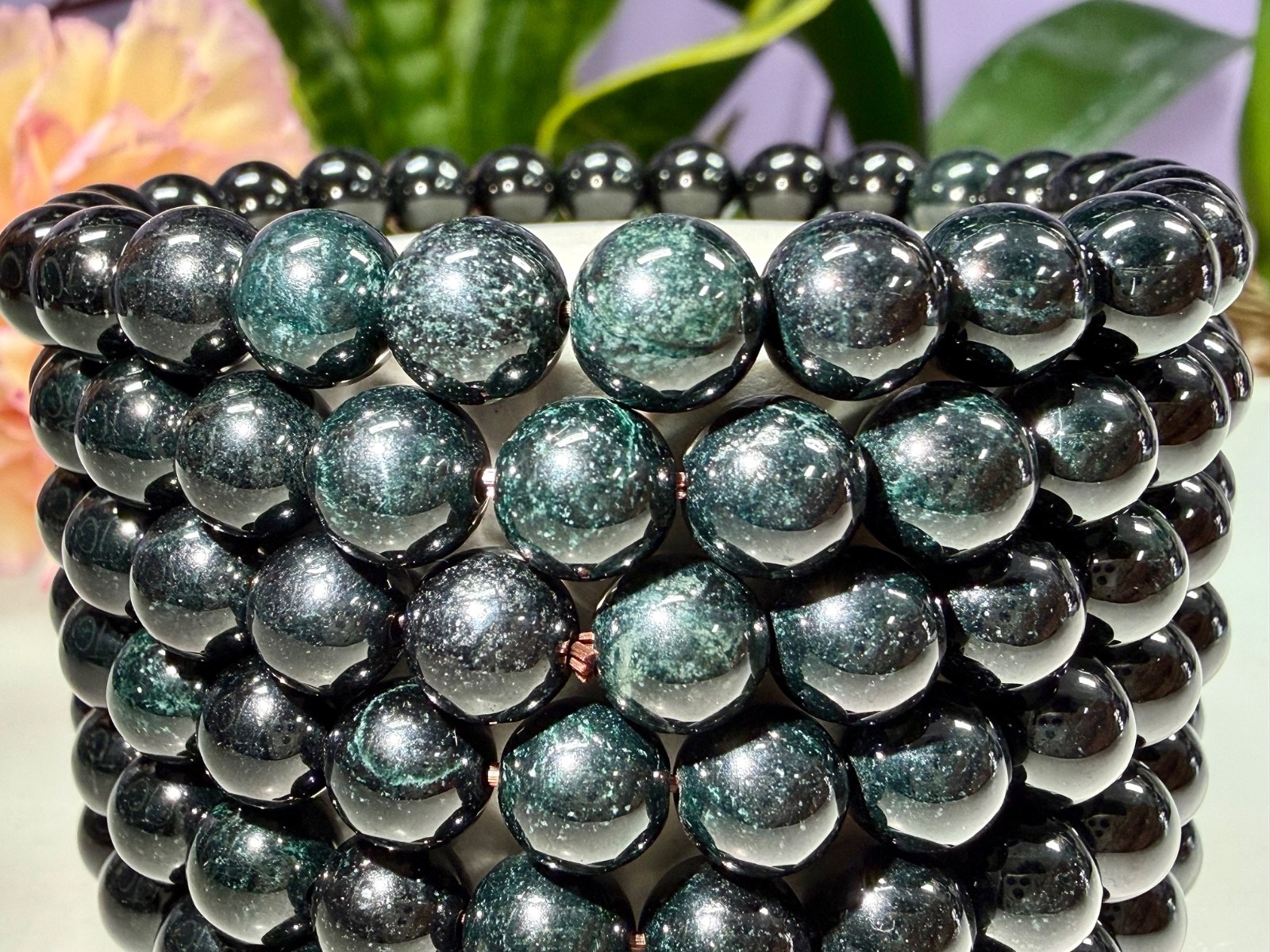 Wholesale 6 Pcs 7.8mm Burma black Jade Jadeite Crystal Stretch Bracelet 7.5”