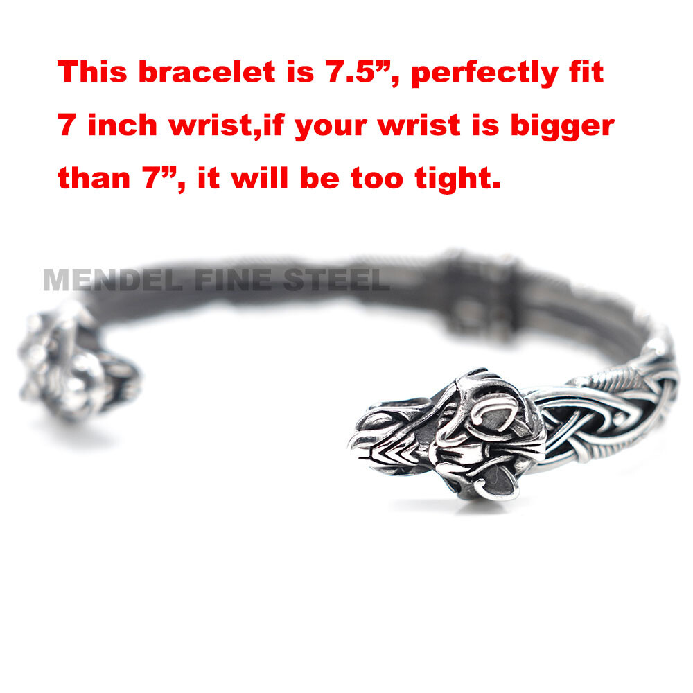 MENDEL Mens Norse Viking Arm Ring Fenrir Wolf Head Cuff Bangle Bracelet For Men