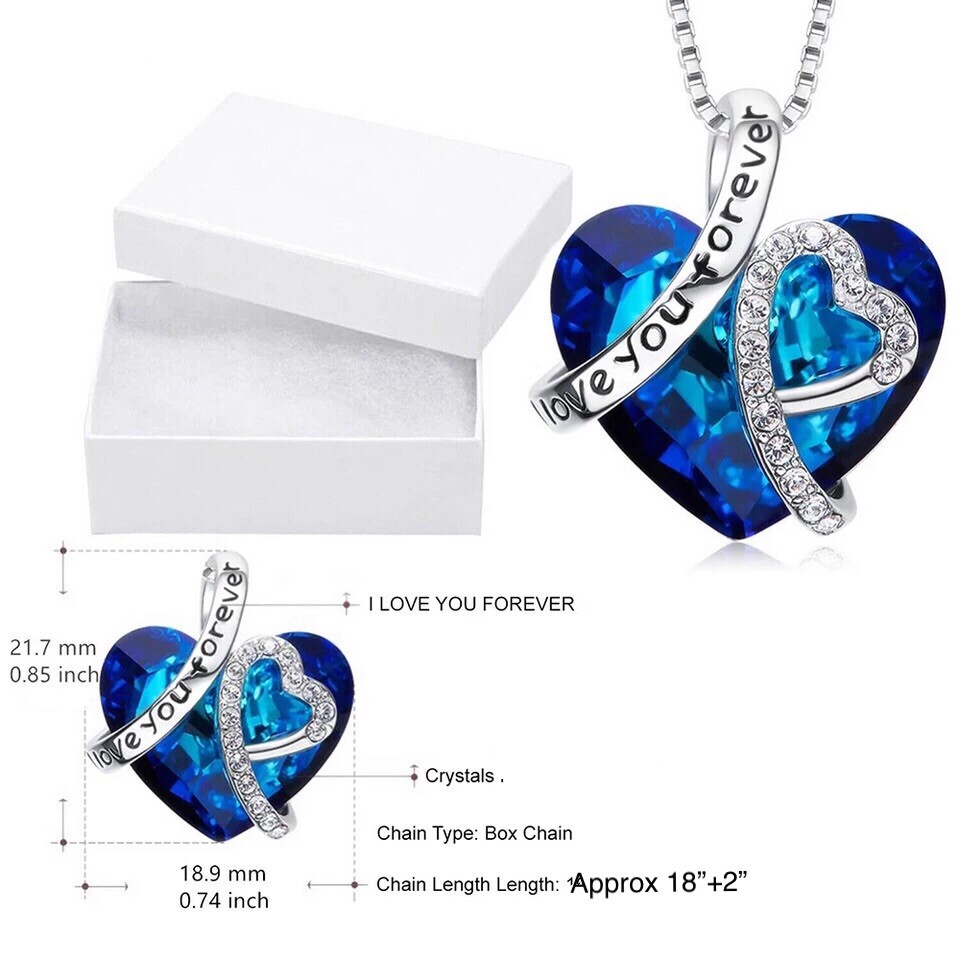 Silver “I Love You Forever” Heart Infinity Crystal Pendant Necklace Mom Wife N8