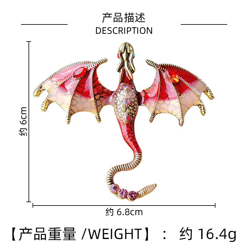 3PCS Fashion Rhinestone Enamel Dragon Little Dinosaur Brooch Pin 60x68mm