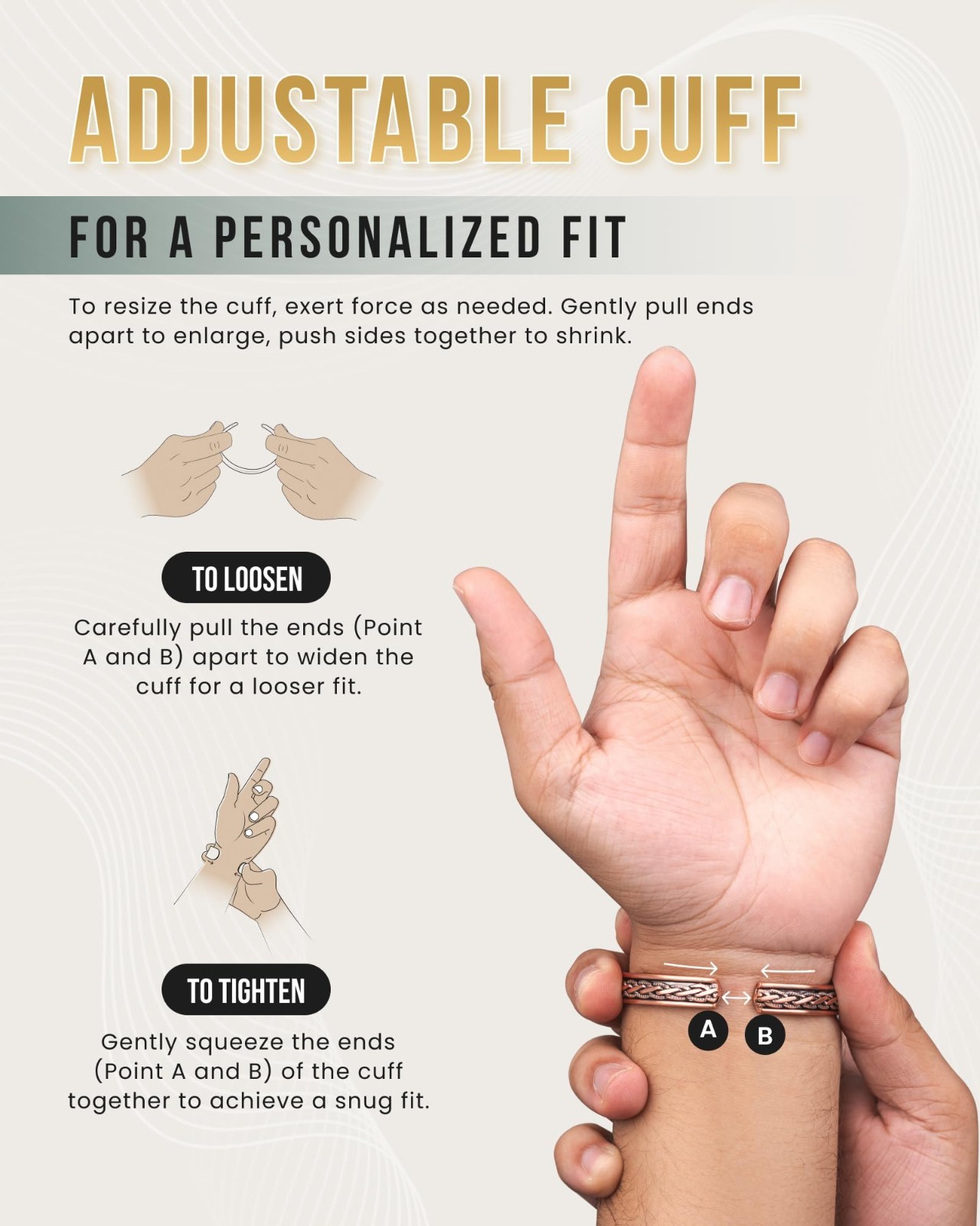 Adjustable Copper Magnetic Bracelet for Men & Women – Woven Inlay Cuff Bangle