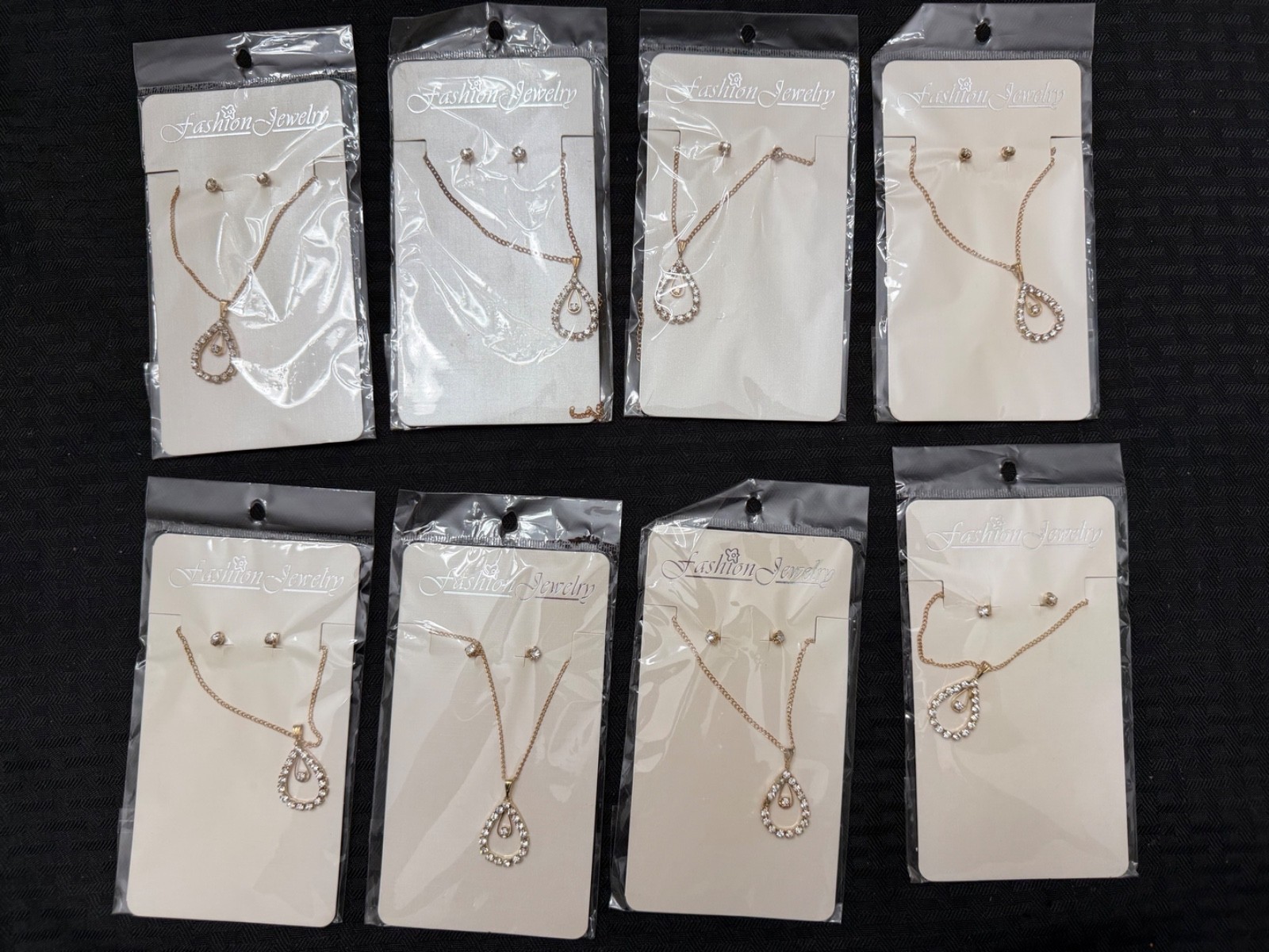 Lot of 8 New Fashion Jewelry Sets – Crystal Pendant Necklace & Stud Earrings