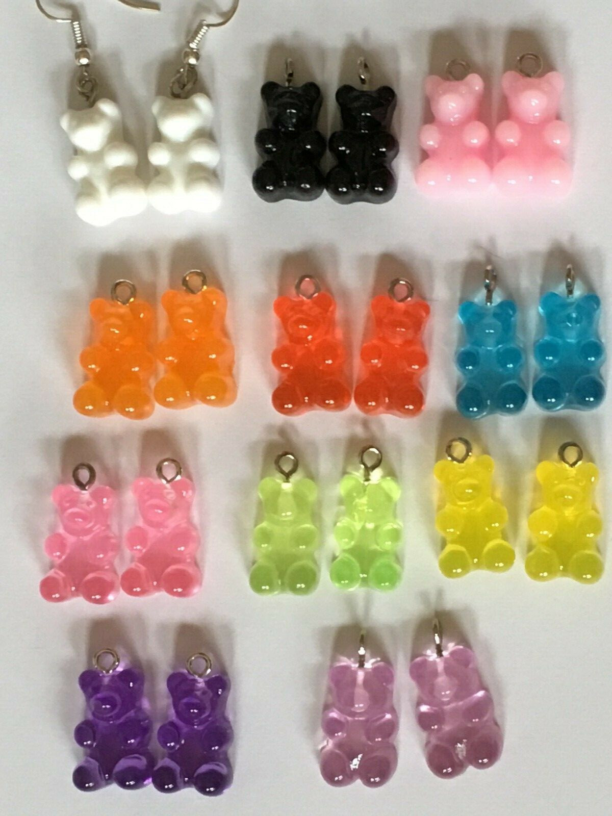 GUMMY BEAR EARRINGS FOREST HARIBU PLASTIC PINK ORANGE GREEN PURPLE BLACK 1 PAIR