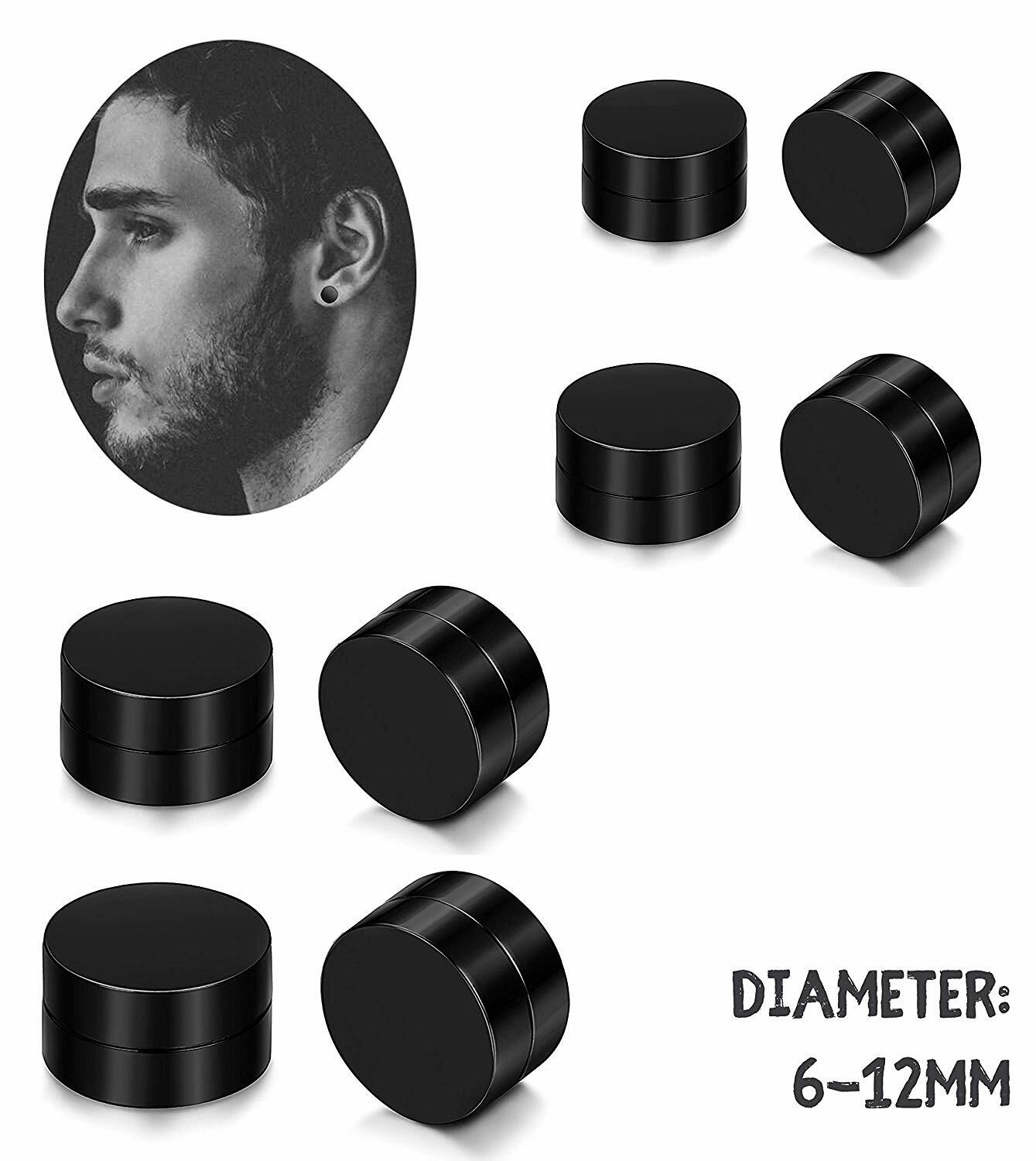 1 Pair Mens Women Non Piercing Ear Stud Clip On Round Magnetic Earrings Black US