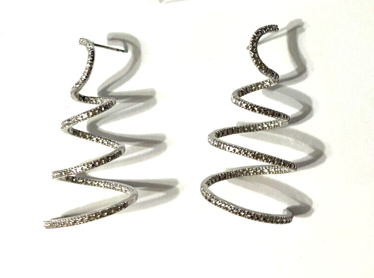 NWOT QVC 925 STERLING SILVER PAVE CZ CIRCULAR SPIRAL EARRINGS 10.2 Grams #2