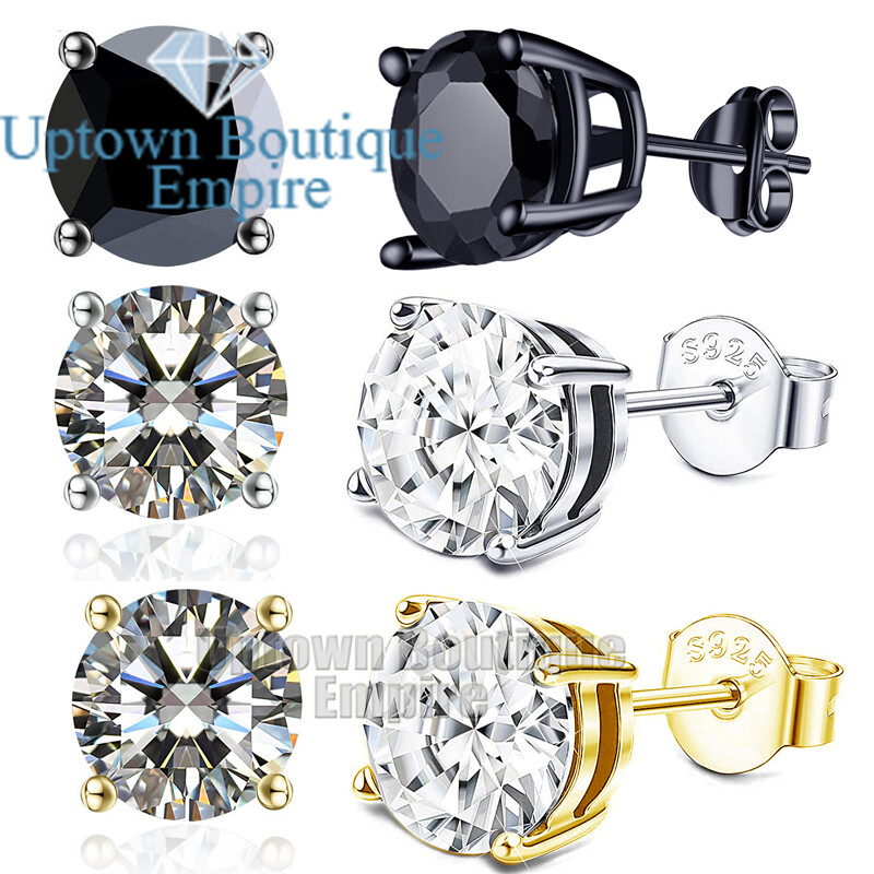 Men Women’s 925 Sterling Silver Round Stud Earrings 2,3,4,5,6,7,8,9,10mm