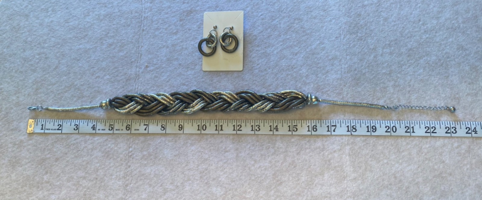 Pewter Vintage Retro Art Deco 3 Braided Necklace and Earrings Set