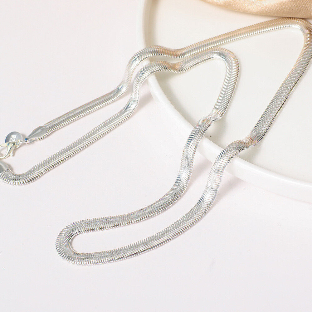 925 sterling Silver Fine Flat snake bone blade chain Necklace for Men Women USA