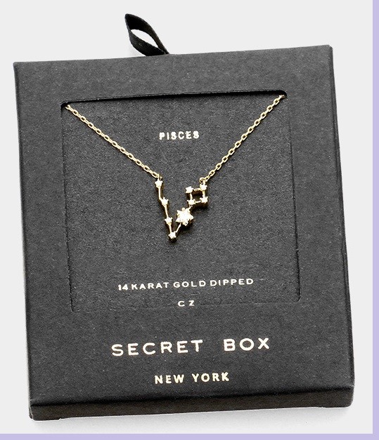 14k Gold Dipped Pendant Crystal Constellation Zodiac Chain Necklace Gift Box