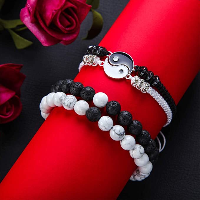 Yin Yang Couple Best Friend Bracelets Set of 4 Adjustable Matching Gift