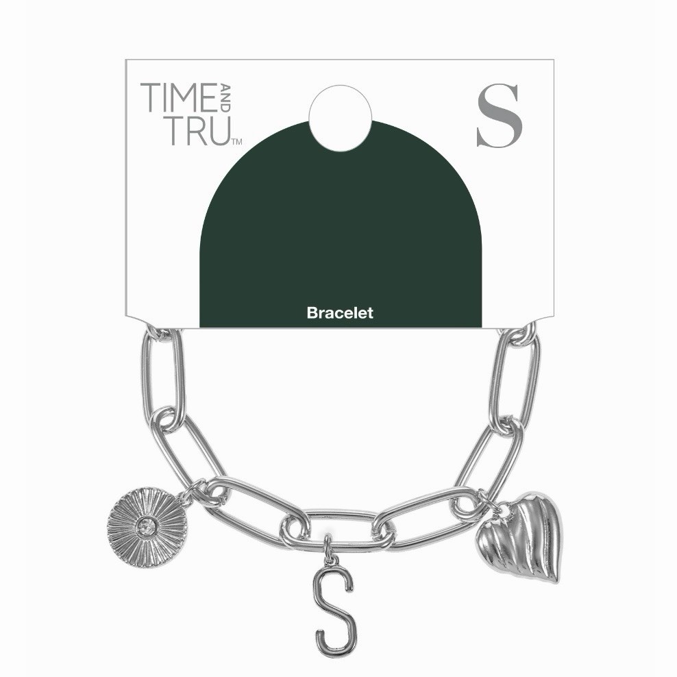 Time And Tru Silvertone Initial Charm Bracelet, Initial “S”