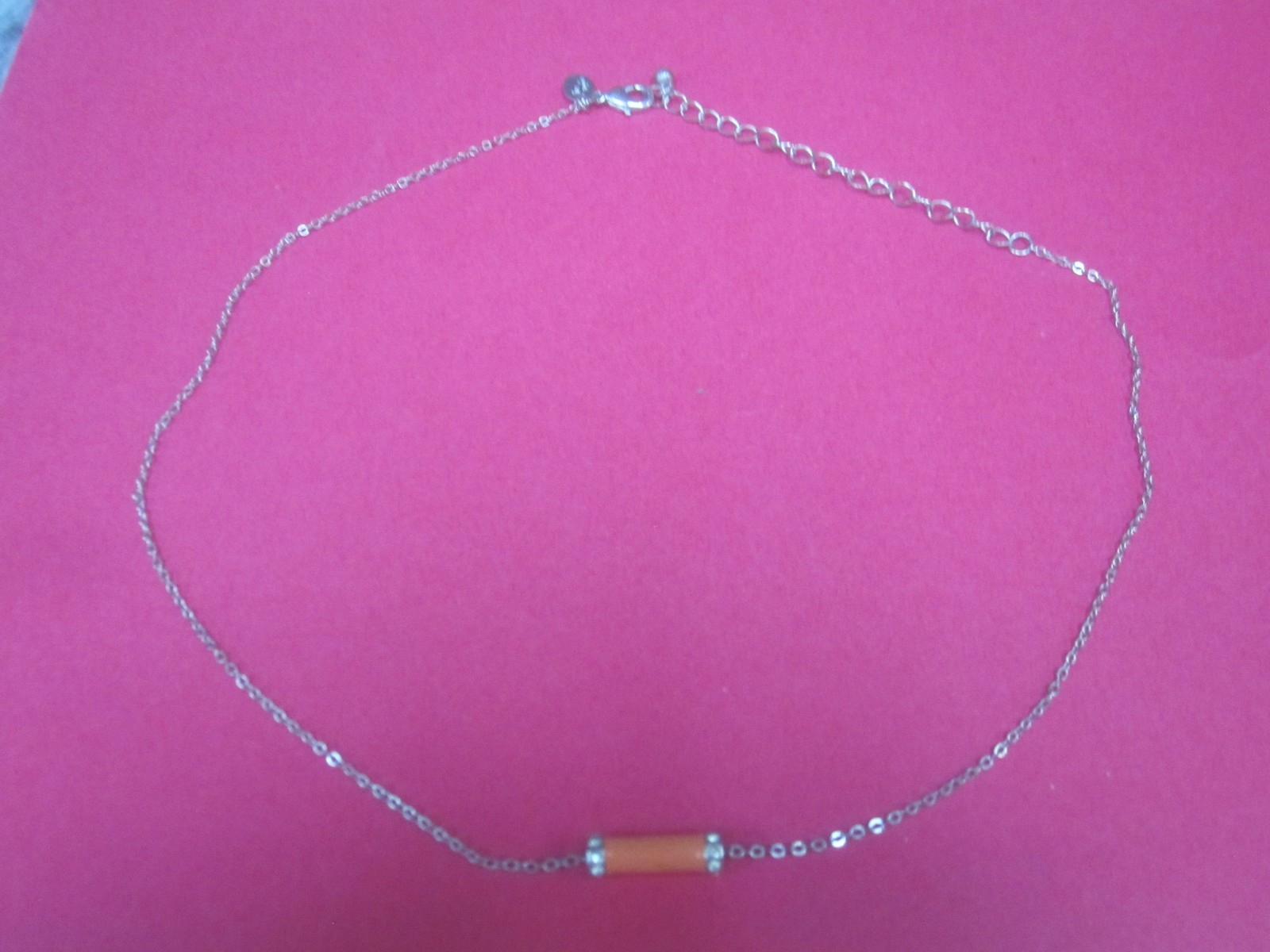 Lea Sophia Necklace Silver Tone Orange Bar Pendant Rhinestone Womens Jewelry