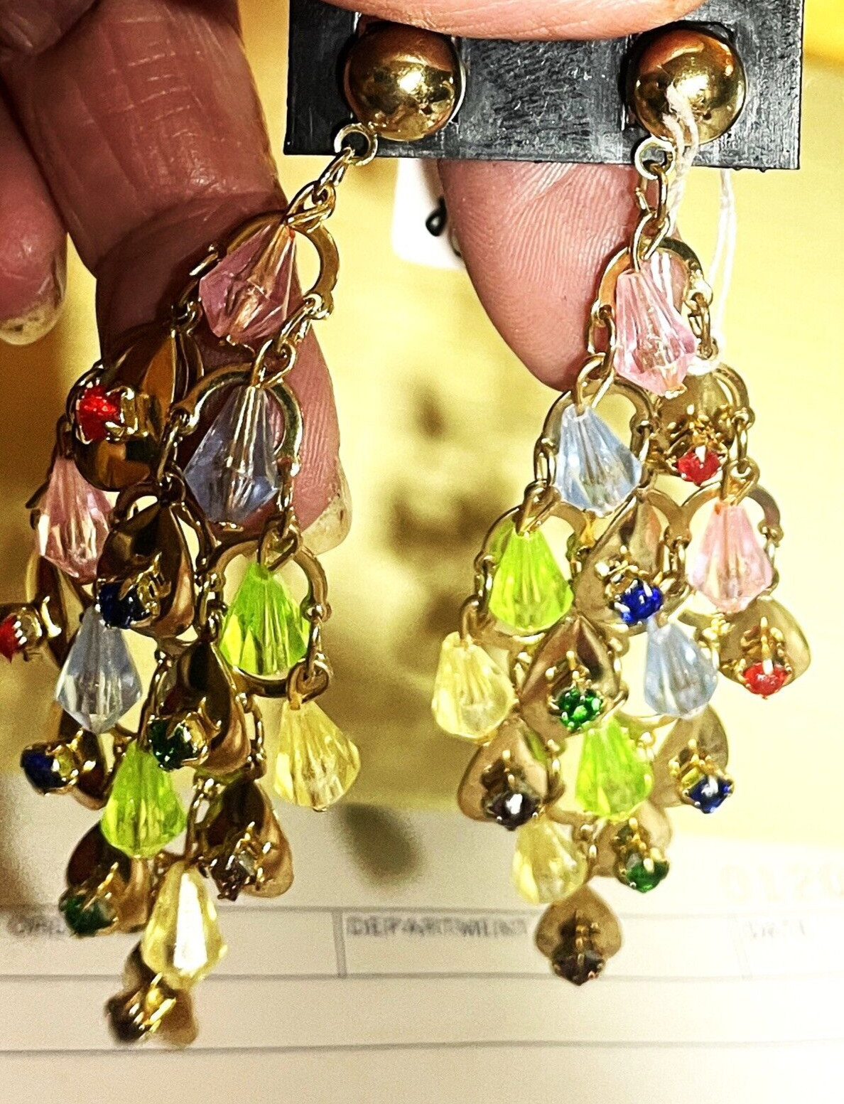 new 3.5 in long post Earrings gold tone Chachki earrings glow under black light