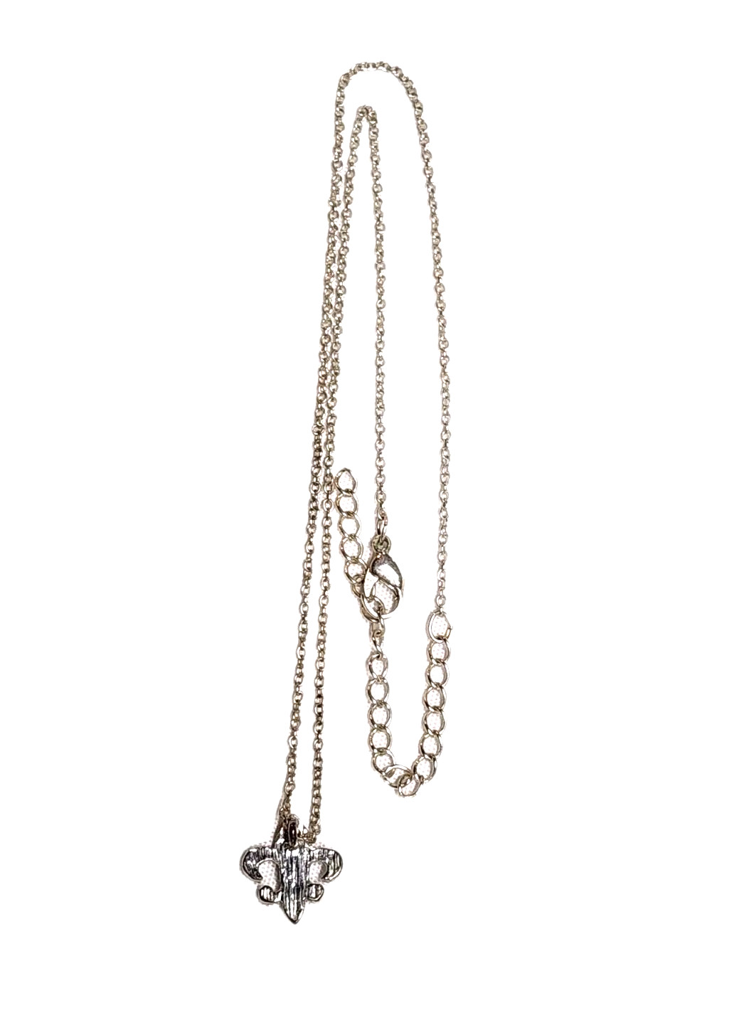 Dainty White Rhinestones & Silver Tone Fleur De Lis Pandant Charm Necklace 18″