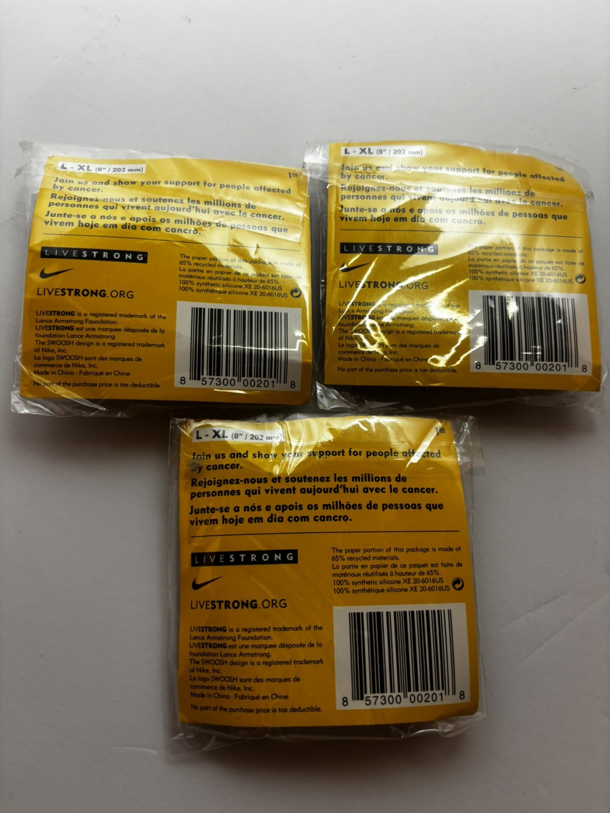 Three Nike LIVESTRONG Authentic Wristband Bracelet NEW L-XL