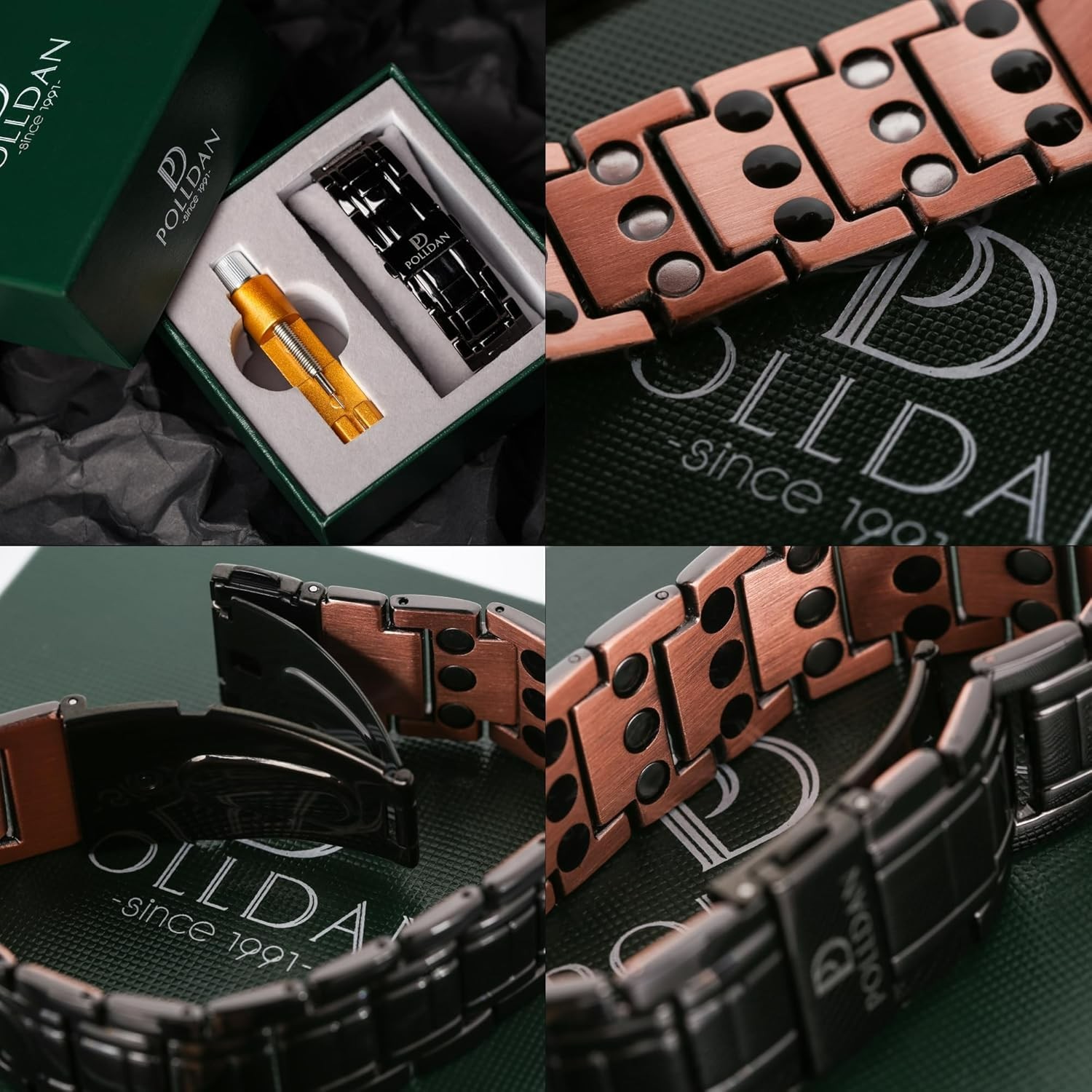 Pulsera de cobre con potencia de 6200 Gauss para hombre, Cobre negro 3X Power