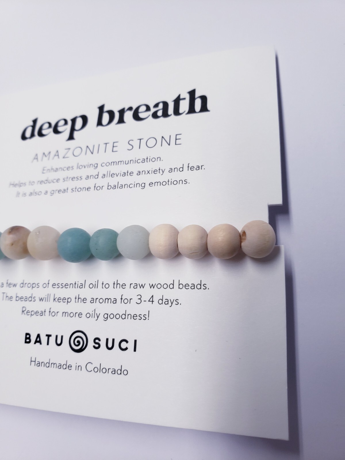 BATU SUCI Deep Breath Diffuser Bracelet AMAZONITE STONE 6.0 inches – 7.0 inch