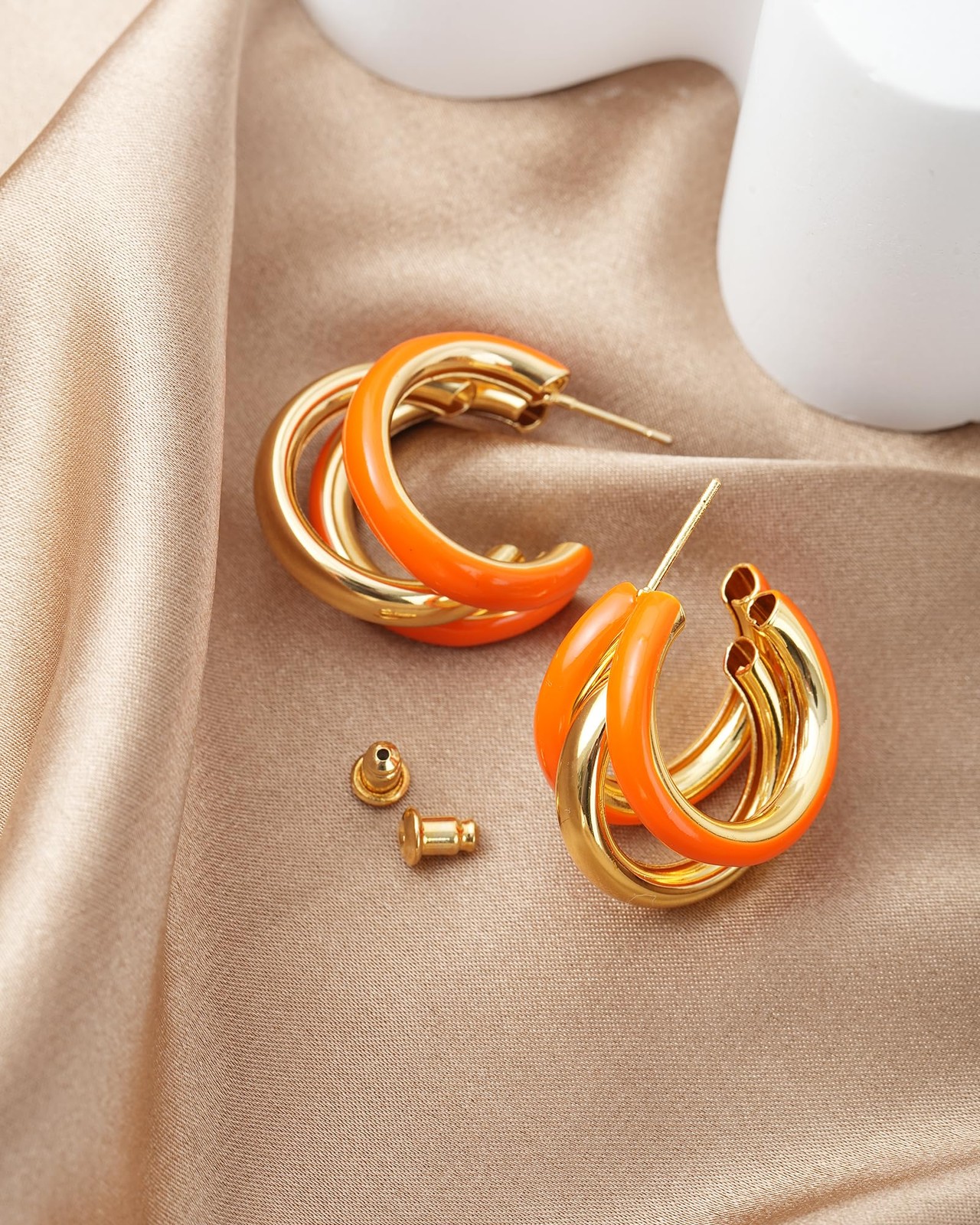 Gold Chunky Triple Hoop Earrings, Thick Three Open Hoop Earrings for Women Tr…