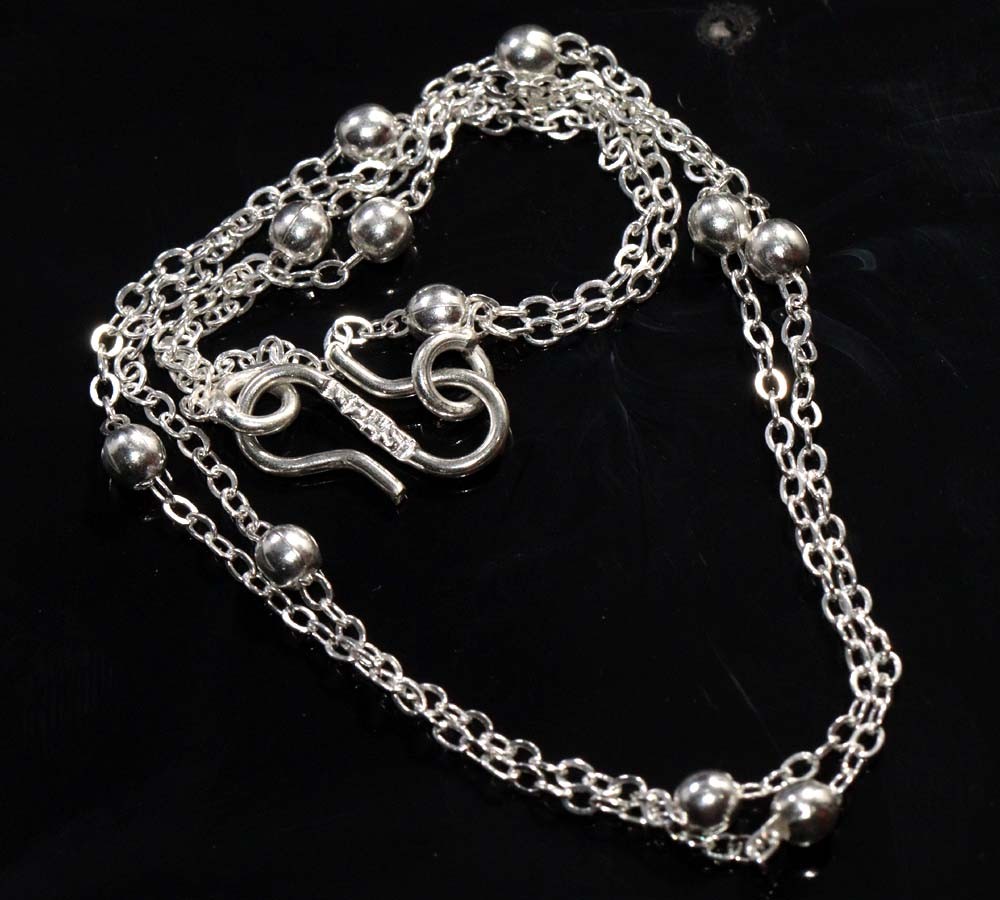 Exclusive Moon Bead 925 Silver Plated Ethnic Handmade Chain Necklace Size 18″ GW