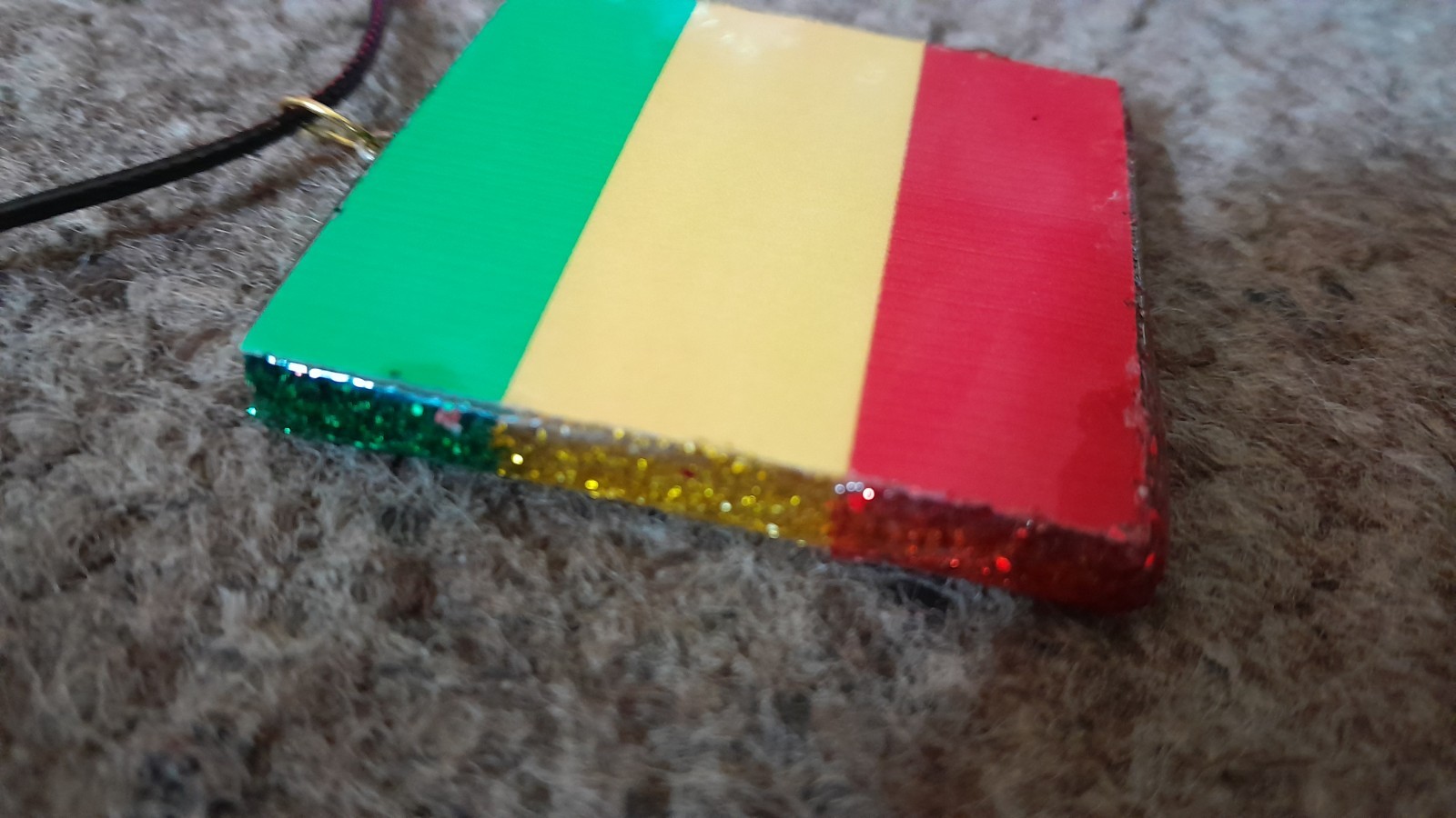 ETHIOPIA FLAG necklace / design 02 SQUARE size 4cm X 4cm approx FAST UK DELIVERY