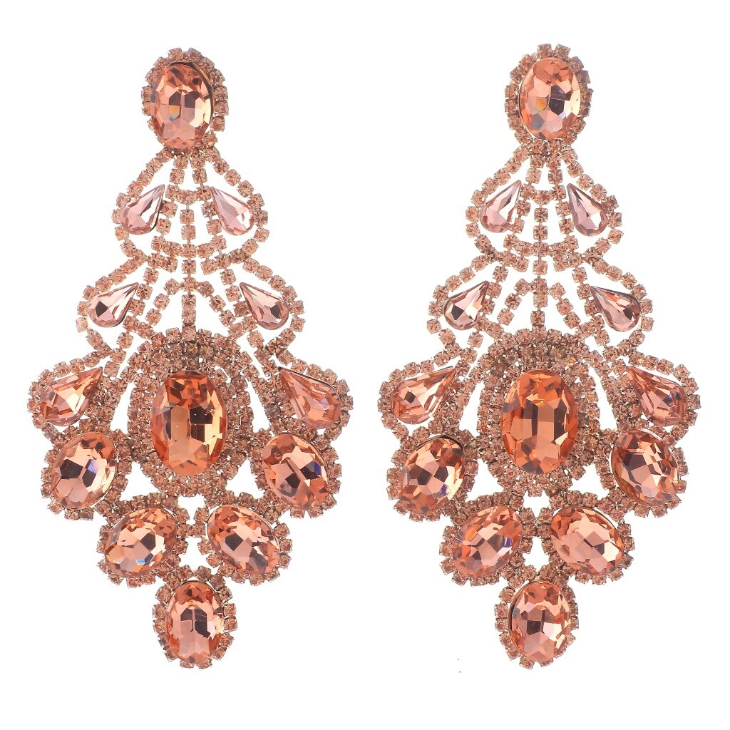 Rose Gold Tone Metal Rhinestone Drop Post Earrings ESE3021-PCH