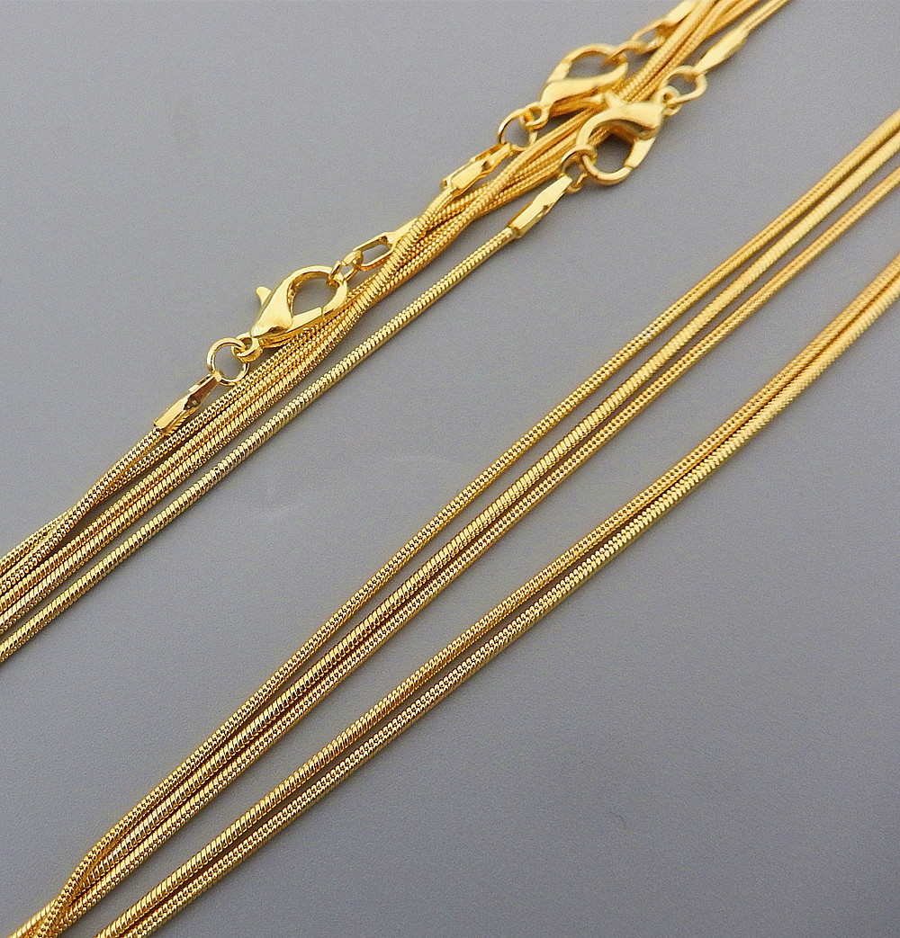 Wholesale 20/50/100Pcs Yellow Gold Plated 1mm Snake Chain Necklace 16″-24″