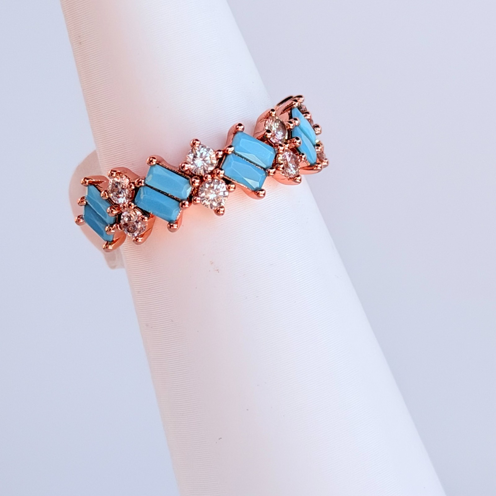 Bomb Party Ring Sz 7 RBP6794 “A Band of Wonder” Turquoise Magnesite on Rose Gold